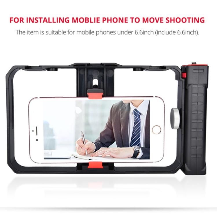 YELANGU YLG0901B Vlogging Transmisión en vivo Smartphone Jaula de plástico Video Rig Filmación Grabación Mango Estabilizador Soporte para iPhone, Galaxy, Huawei, Xiaomi, HTC, LG, Google y otros teléfonos inteligentes, YLG0901B
