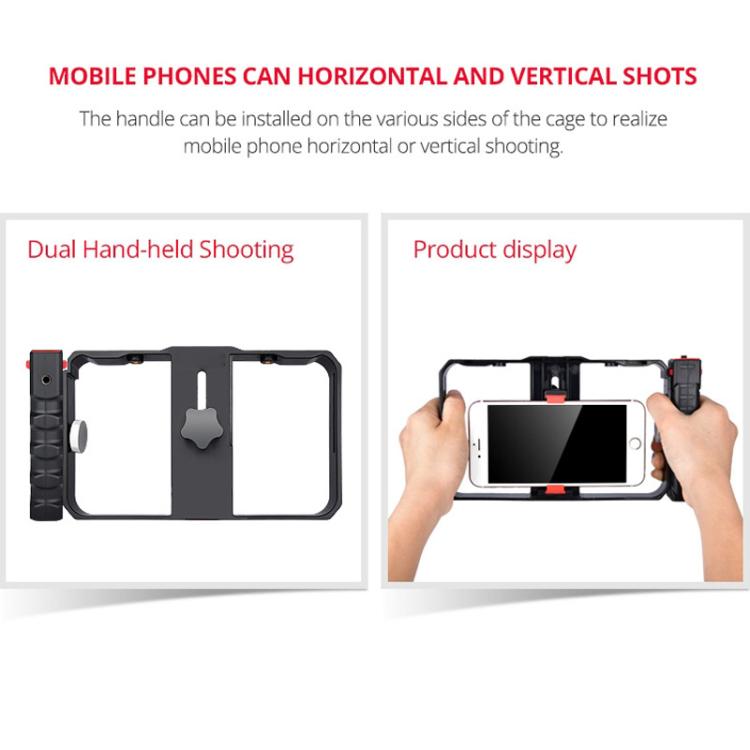 YELANGU YLG0901B Vlogging Transmisión en vivo Smartphone Jaula de plástico Video Rig Filmación Grabación Mango Estabilizador Soporte para iPhone, Galaxy, Huawei, Xiaomi, HTC, LG, Google y otros teléfonos inteligentes, YLG0901B