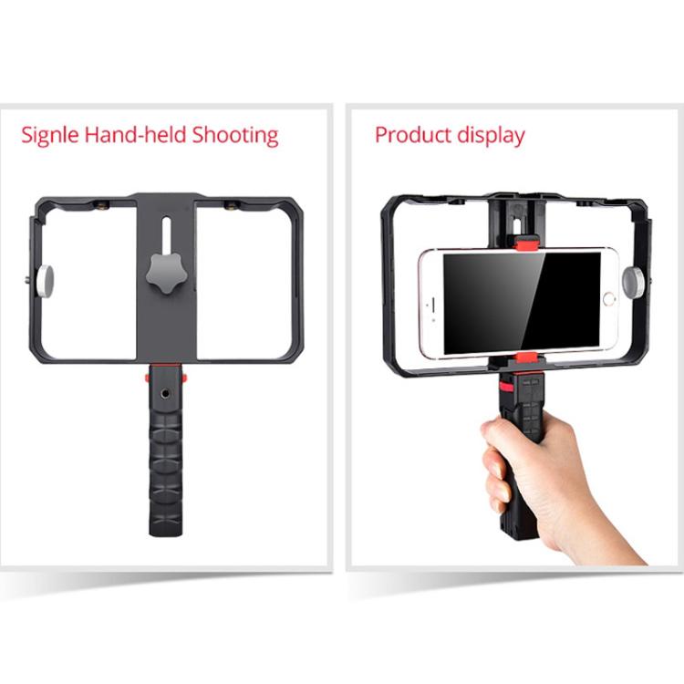 YELANGU YLG0901B Vlogging Transmisión en vivo Smartphone Jaula de plástico Video Rig Filmación Grabación Mango Estabilizador Soporte para iPhone, Galaxy, Huawei, Xiaomi, HTC, LG, Google y otros teléfonos inteligentes, YLG0901B