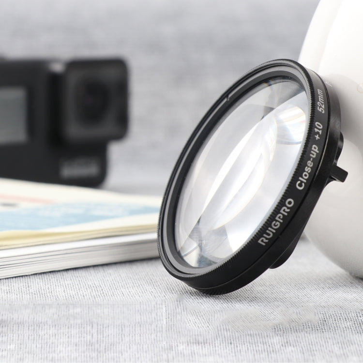 RUIGPRO para GoPro HERO 7/6/5 Filtro de lente de primer plano profesional de 52 mm 10X con anillo adaptador de filtro y tapa de lente, 10X Close-up Lens