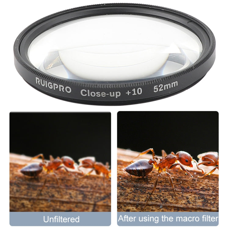 RUIGPRO para GoPro HERO 7/6/5 Filtro de lente de primer plano profesional de 52 mm 10X con anillo adaptador de filtro y tapa de lente, 10X Close-up Lens