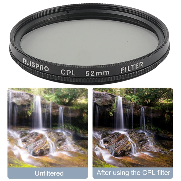 RUIGPRO para GoPro HERO 7/6/5 Filtro de lente CPL profesional de 52 mm con anillo adaptador de filtro y tapa de lente, CPL Lens