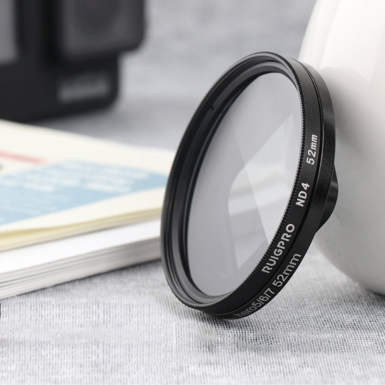 RUIGPRO para GoPro HERO 7/6/5 Filtro de lente profesional ND4 de 52 mm con anillo adaptador de filtro y tapa de lente, ND4 Lens