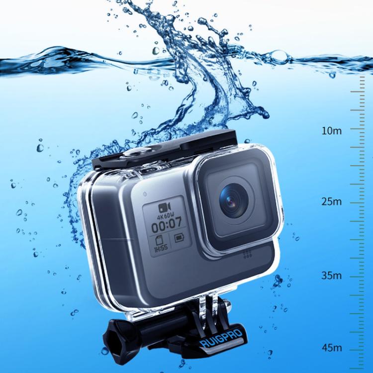 RUIGPRO para GoPro HERO8 Negro 45 m Carcasa protectora impermeable con hebilla Montaje básico y tornillo, RUIGPRO For GoPro HERO8 Black