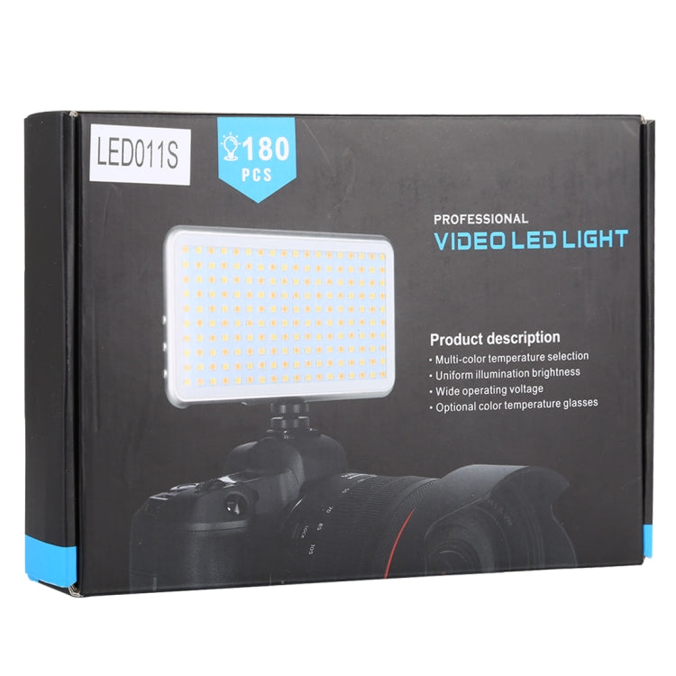 LED011S Bolsillo 180 LED Luz de estudio fotográfico y video para fotografía profesional con pantalla OLED y soporte adaptador de zapata fría para cámaras DSLR Canon / Nikon, 180 LED