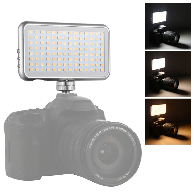LED-013 Bolsillo 112 LED Luz de estudio fotográfico y video para fotografía profesional Vlogging con pantalla OLED y soporte adaptador de zapata fría para cámaras DSLR Canon / Nikon, 112 LED