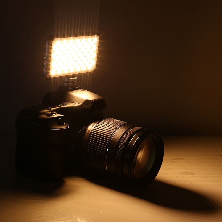 LED-013 Bolsillo 112 LED Luz de estudio fotográfico y video para fotografía profesional Vlogging con pantalla OLED y soporte adaptador de zapata fría para cámaras DSLR Canon / Nikon, 112 LED
