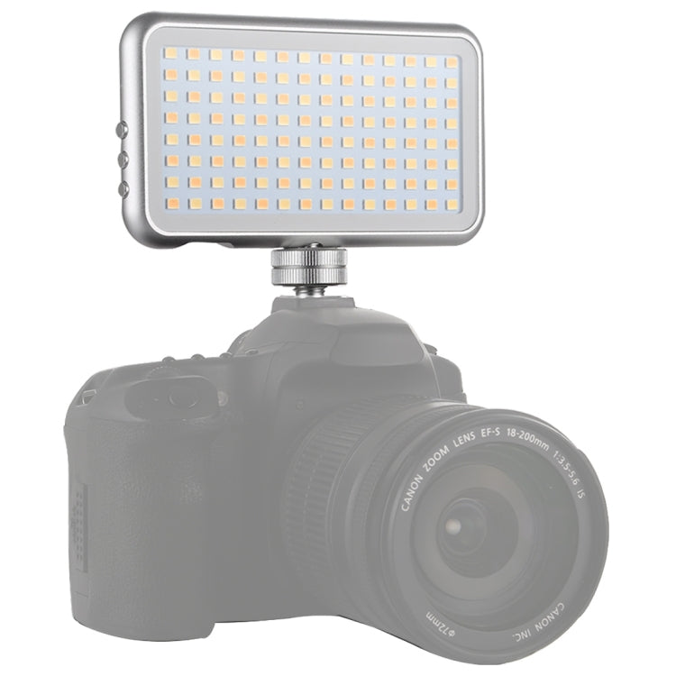 LED-013 Bolsillo 112 LED Luz de estudio fotográfico y video para fotografía profesional Vlogging con pantalla OLED y soporte adaptador de zapata fría para cámaras DSLR Canon / Nikon, 112 LED