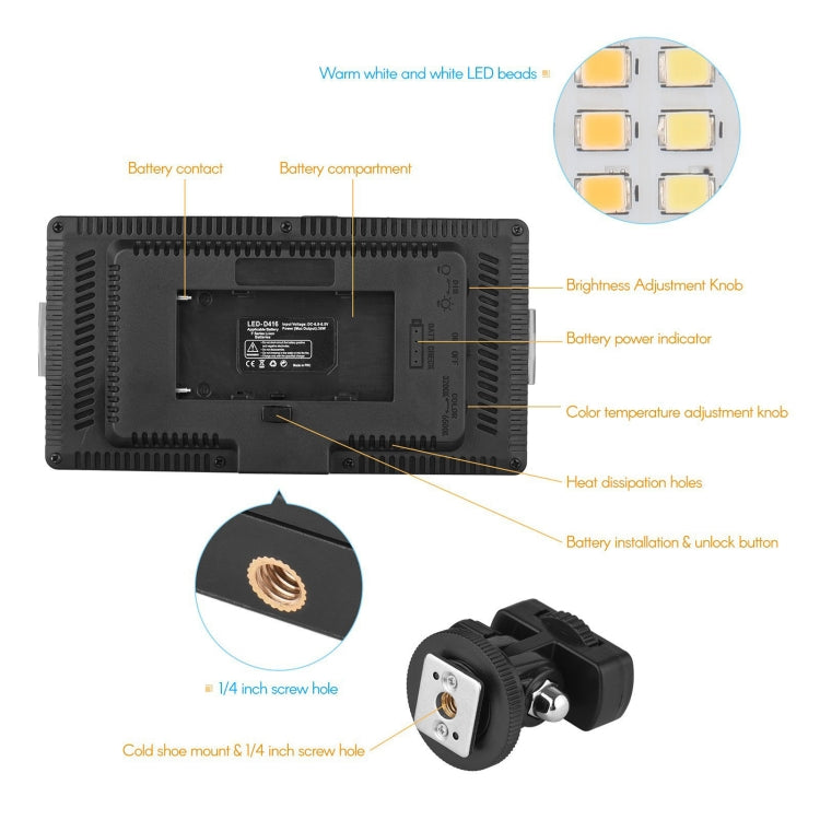 LED01 416 LED 3600LM Luz de estudio fotográfico y vídeo para fotografía profesional Vlogging para cámaras DSLR Canon / Nikon, 416 LED