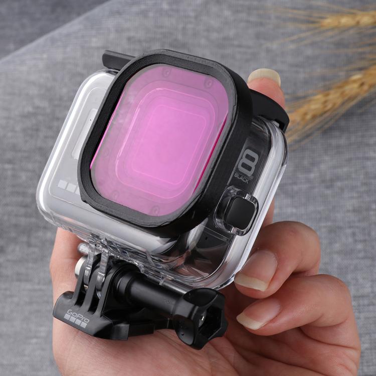 Filtro de lente de color de buceo de carcasa cuadrada para GoPro HERO8 carcasa impermeable Original negra, Pink, Purple, Red