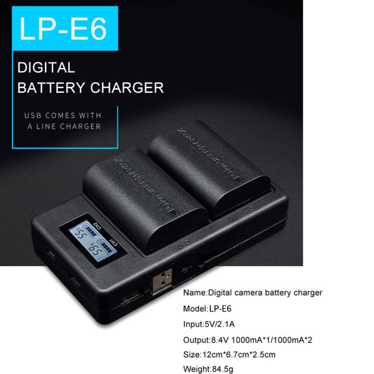 Cargador LCD digital de batería SLR para cámara digital LP-E6 para la serie Canon, LP-E6