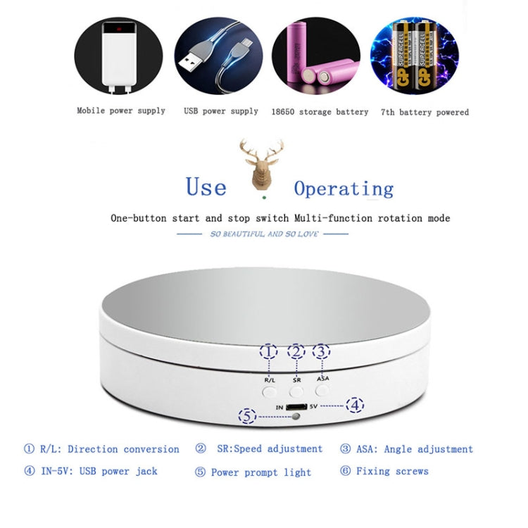 13,8 cm estilo espejo carga USB inteligente giratorio de 360 grados soporte de exhibición accesorios de grabación de vídeo plato giratorio para fotografía, carga 3 kg, 13.8cm Mirror/Powered by USB(W)