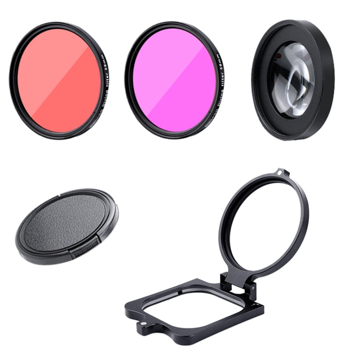 RUIGPRO para GoPro HERO8 58mm 16X Lente Macro + Filtro de Lente de Buceo Rojo/Púrpura + Kits de Estuche Impermeable con Carcasa de Buceo con Anillo Adaptador de Filtro y Tapa de Lente