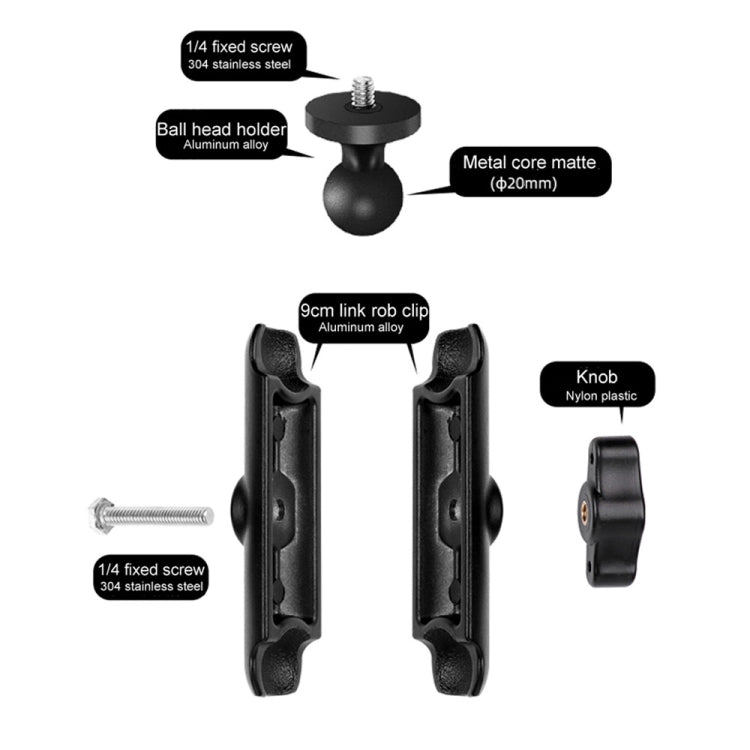 Biela de 9 cm Cabezal de bola de 20 mm Soporte de montaje fijo para espejo retrovisor de motocicleta con adaptador de trípode y tornillo para GoPro Hero11 Black / HERO10 Black /9 Black /8 Black /7/6/5/5 Session /4 Session /4/3+ /3 /2/1, DJI Osmo Action...