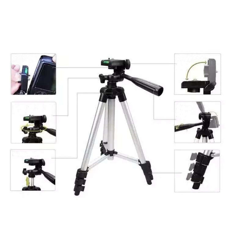 3120 Trípode para transmisión en vivo Patas plegables de 4 secciones Montura de trípode de aleación de aluminio con cabezal de trípode tridimensional en forma de U para DSLR y cámara digital, altura ajustable: 34-103 cm, 3120 Silver, 3120 Black