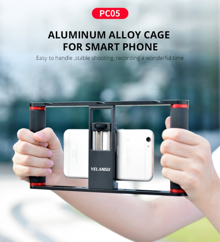 YELANGU PC05 YLG0909B Vlogging Transmisión en vivo Smartphone Jaula metálica Video Rig Filmación Grabación Mango Estabilizador Soporte para iPhone, Galaxy, Huawei, Xiaomi, HTC, LG, Google y otros teléfonos inteligentes, YLG0909B