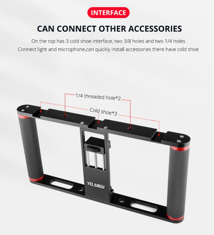 YELANGU PC05 YLG0909B Vlogging Transmisión en vivo Smartphone Jaula metálica Video Rig Filmación Grabación Mango Estabilizador Soporte para iPhone, Galaxy, Huawei, Xiaomi, HTC, LG, Google y otros teléfonos inteligentes, YLG0909B