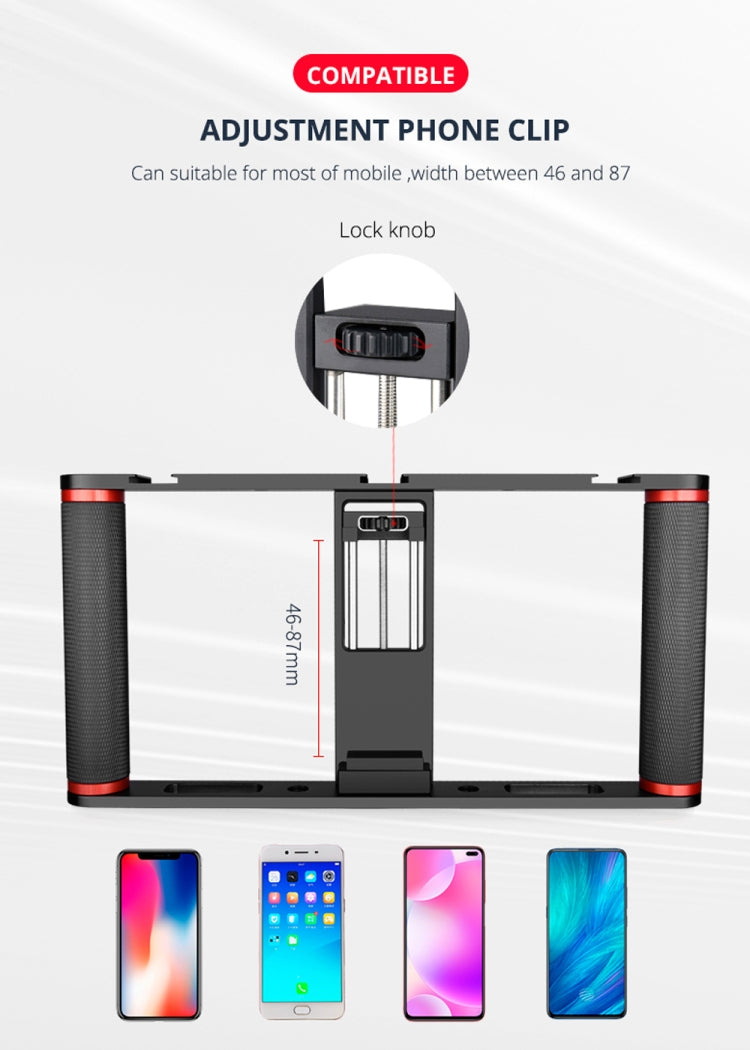 YELANGU PC05 YLG0909B Vlogging Transmisión en vivo Smartphone Jaula metálica Video Rig Filmación Grabación Mango Estabilizador Soporte para iPhone, Galaxy, Huawei, Xiaomi, HTC, LG, Google y otros teléfonos inteligentes, YLG0909B