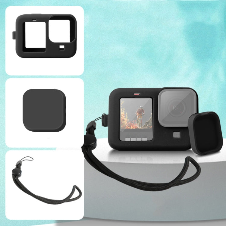 Para GoPro HERO10 Black / HERO9 Black Funda protectora de silicona con correa para la muñeca y cubierta para lente, For GoPro HERO10 Black