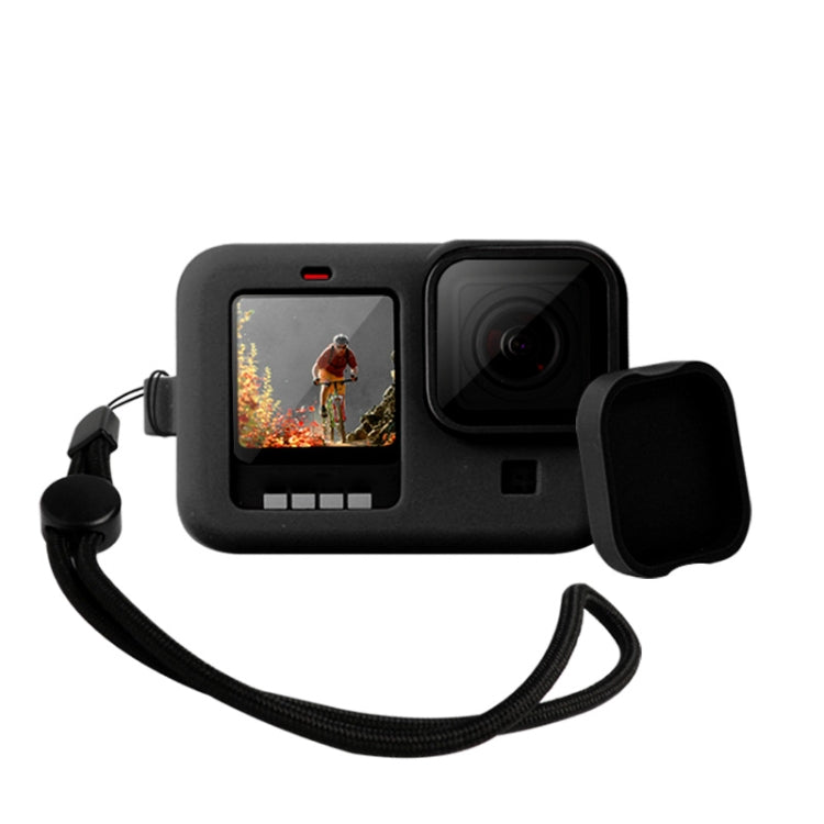 Para GoPro HERO10 Black / HERO9 Black Funda protectora de silicona con correa para la muñeca y cubierta para lente, For GoPro HERO10 Black