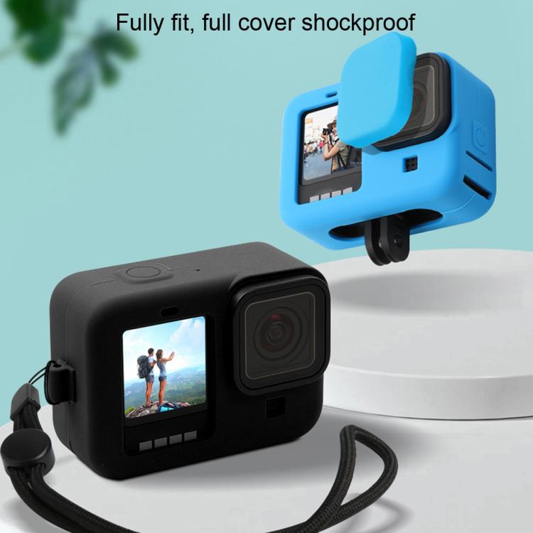 Para GoPro HERO10 Black / HERO9 Black Funda protectora de silicona con correa para la muñeca y cubierta para lente, For GoPro HERO10 Black