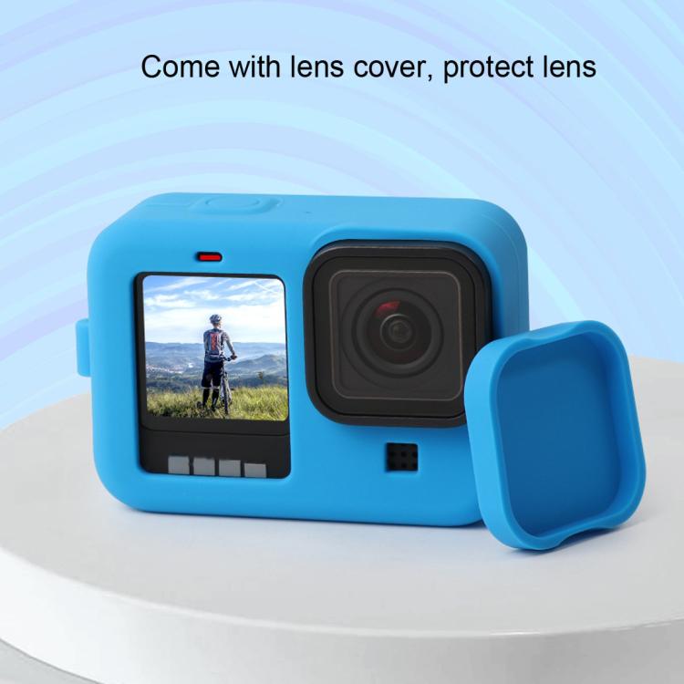 Para GoPro HERO10 Black / HERO9 Black Funda protectora de silicona con correa para la muñeca y cubierta para lente, For GoPro HERO10 Black