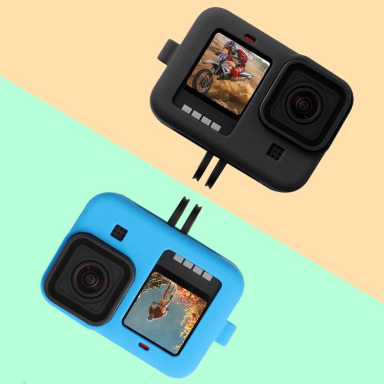 Para GoPro HERO10 Black / HERO9 Black Funda protectora de silicona con correa para la muñeca y cubierta para lente, For GoPro HERO10 Black