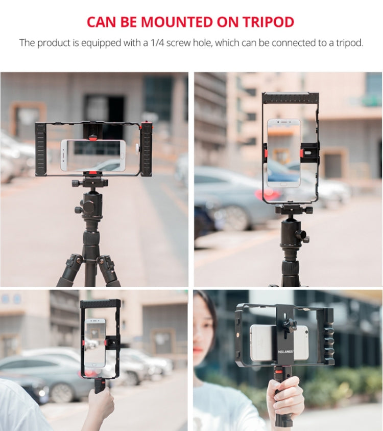 YELANGU PC02A Vlogging Live Broadcast Plastic Cage Video Rig Soporte estabilizador para producción cinematográfica para iPhone, Galaxy, Huawei, Xiaomi, HTC, LG, Google y otros teléfonos inteligentes, PC02A