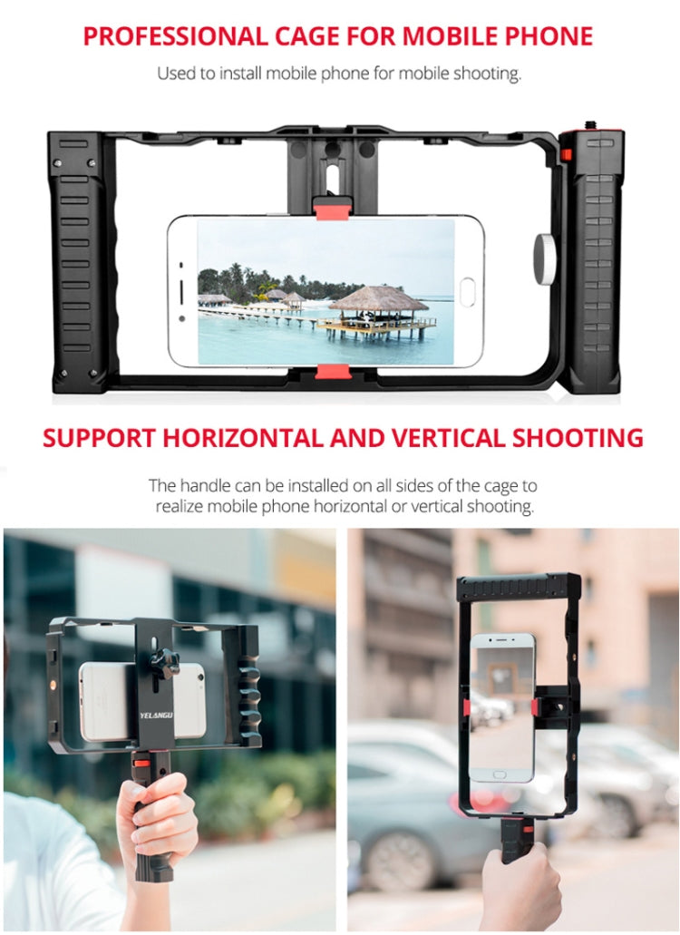 YELANGU PC02A Vlogging Live Broadcast Plastic Cage Video Rig Soporte estabilizador para producción cinematográfica para iPhone, Galaxy, Huawei, Xiaomi, HTC, LG, Google y otros teléfonos inteligentes, PC02A