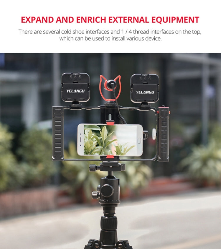 YELANGU PC02A Vlogging Live Broadcast Plastic Cage Video Rig Soporte estabilizador para producción cinematográfica para iPhone, Galaxy, Huawei, Xiaomi, HTC, LG, Google y otros teléfonos inteligentes, PC02A
