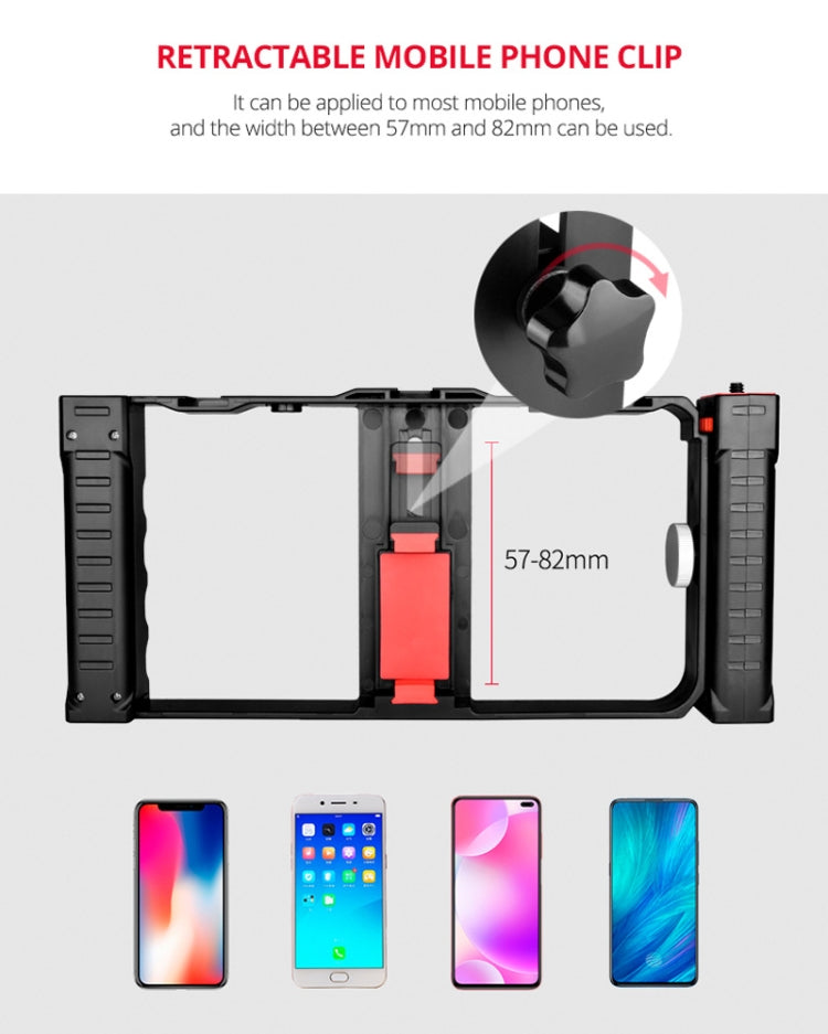 YELANGU PC02A Vlogging Live Broadcast Plastic Cage Video Rig Soporte estabilizador para producción cinematográfica para iPhone, Galaxy, Huawei, Xiaomi, HTC, LG, Google y otros teléfonos inteligentes, PC02A