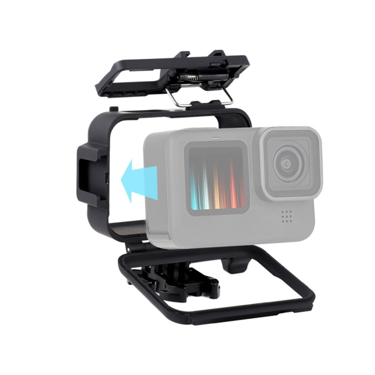 Para GoPro HERO10 Black / HERO9 Funda protectora de montaje en marco de plástico negro con hebilla de base y tornillo largo, Plastic Frame