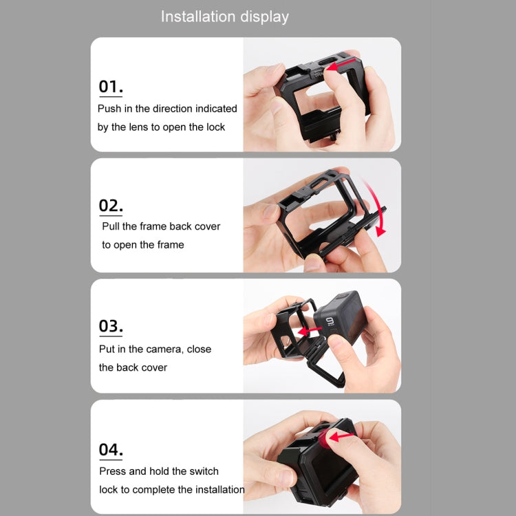 Para GoPro HERO10 Black / HERO9 Black ABS Funda protectora de montaje en marco de borde de plástico con hebilla Montaje básico y tornillo, ABS Plastic Border Frame