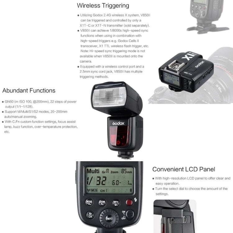 Godox V850II 2,4 GHz inalámbrico 1/8000s HSS Flash Speedlite para cámaras DSLR Canon / Nikon, V850II