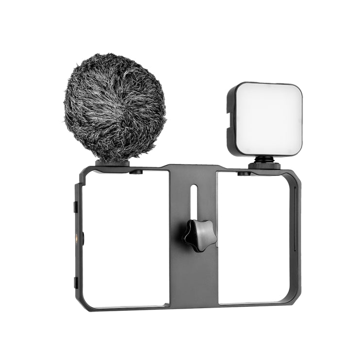 YELANGU PC202 YLG1801B Vlogging Transmisión en vivo LED Selfie Light Smartphone Video Rig Mango Estabilizador Kits de soporte con micrófono y luz de relleno, PC202