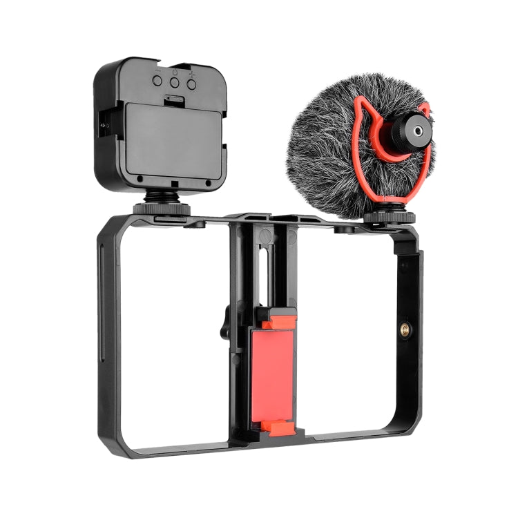 YELANGU PC202 YLG1801B Vlogging Transmisión en vivo LED Selfie Light Smartphone Video Rig Mango Estabilizador Kits de soporte con micrófono y luz de relleno, PC202