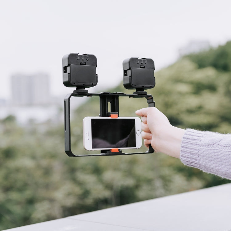 YELANGU PC202 YLG1801B Vlogging Transmisión en vivo LED Selfie Light Smartphone Video Rig Mango Estabilizador Kits de soporte con micrófono y luz de relleno, PC202