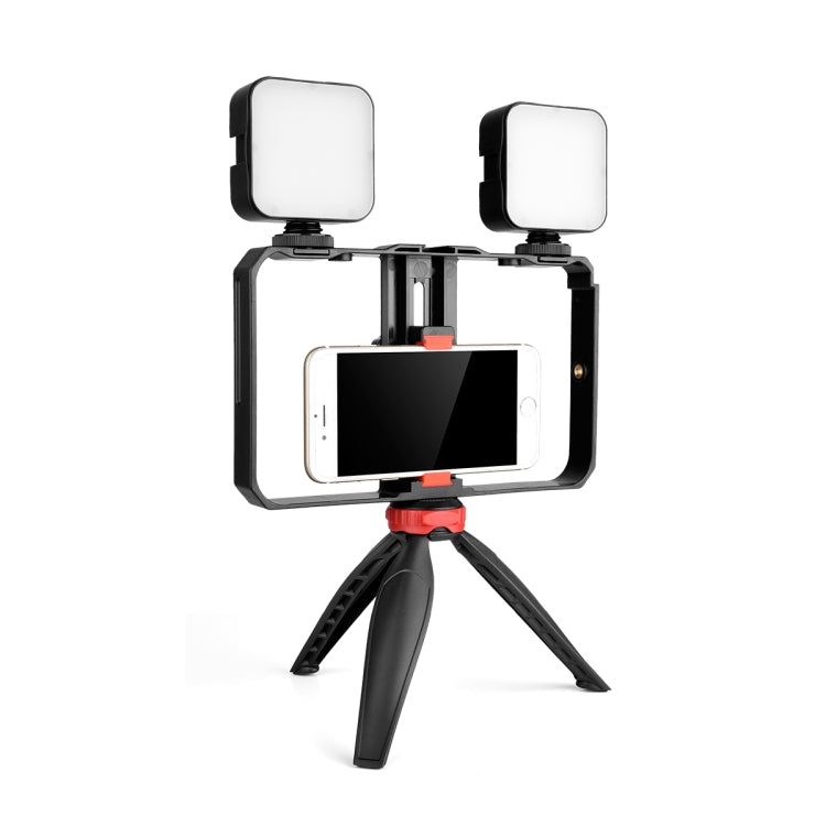 YELANGU PC203 YLG1801C Vlogging transmisión en vivo LED Selfie luz Smartphone Video Rig mango estabilizador plástico soporte trípode Kits, PC203