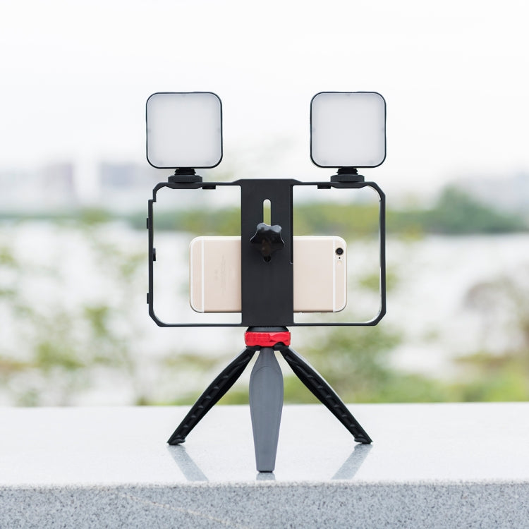 YELANGU PC203 YLG1801C Vlogging transmisión en vivo LED Selfie luz Smartphone Video Rig mango estabilizador plástico soporte trípode Kits, PC203
