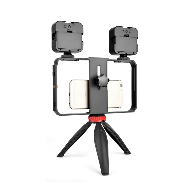 YELANGU PC203 YLG1801C Vlogging transmisión en vivo LED Selfie luz Smartphone Video Rig mango estabilizador plástico soporte trípode Kits, PC203