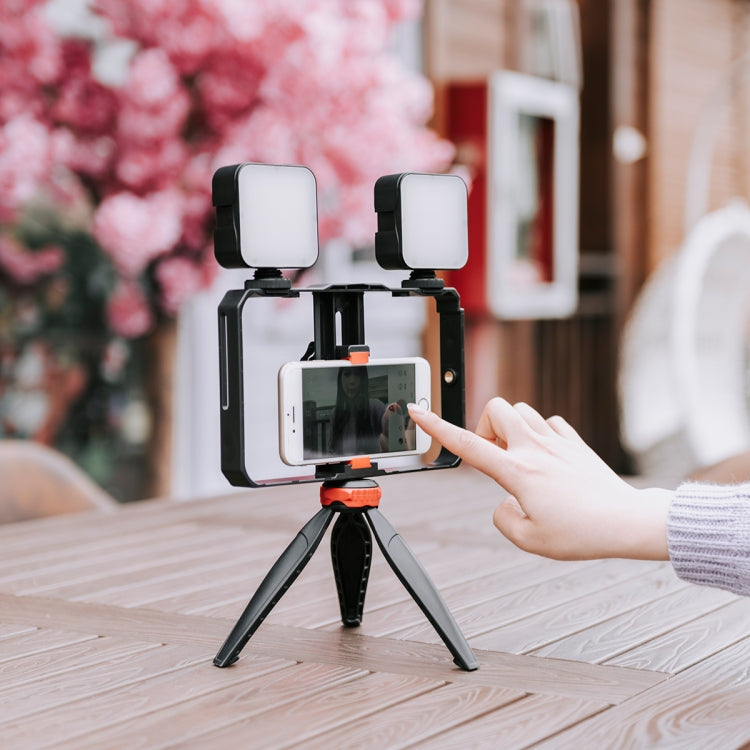 YELANGU PC203 YLG1801C Vlogging transmisión en vivo LED Selfie luz Smartphone Video Rig mango estabilizador plástico soporte trípode Kits, PC203