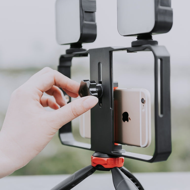 YELANGU PC203 YLG1801C Vlogging transmisión en vivo LED Selfie luz Smartphone Video Rig mango estabilizador plástico soporte trípode Kits, PC203