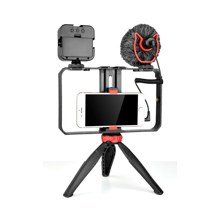 YELANGU PC204 YLG1801D Vlogging Transmisión en vivo LED Selfie Light Smartphone Video Rig Mango Estabilizador Kits de soporte con micrófono y trípode, PC204