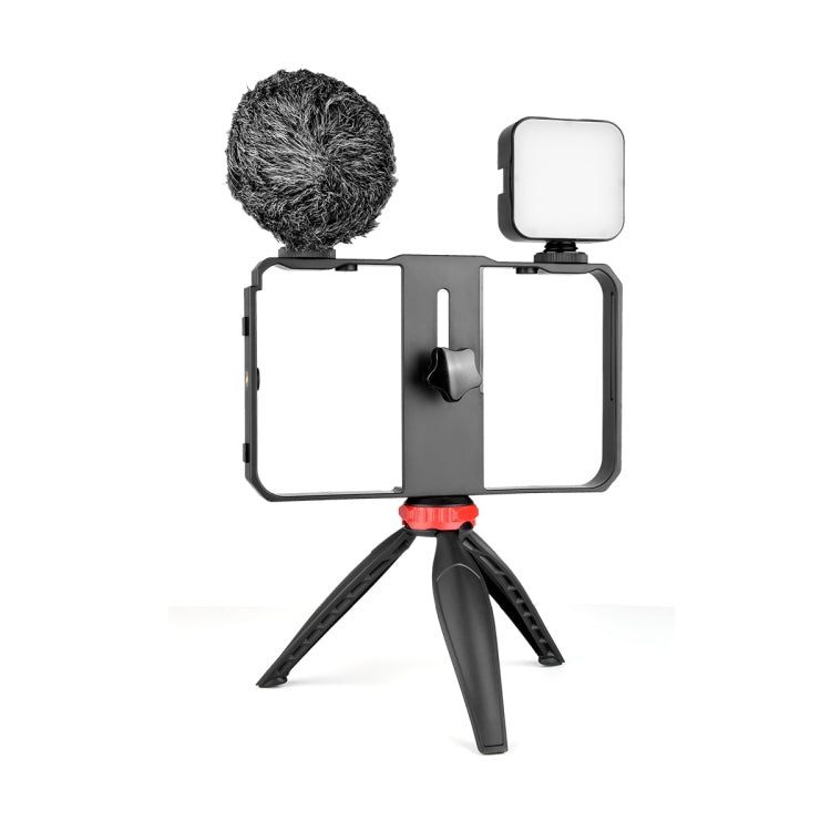 YELANGU PC204 YLG1801D Vlogging Transmisión en vivo LED Selfie Light Smartphone Video Rig Mango Estabilizador Kits de soporte con micrófono y trípode, PC204