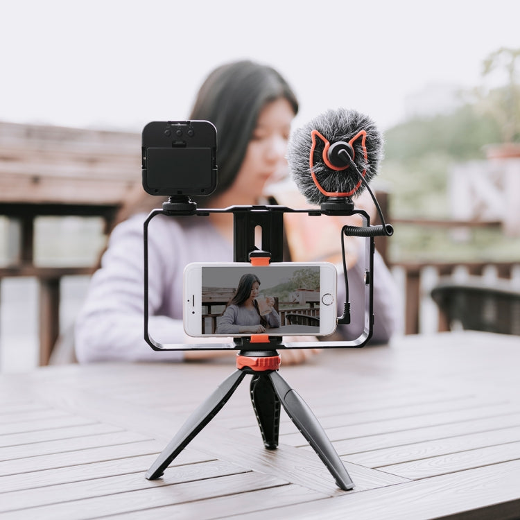 YELANGU PC204 YLG1801D Vlogging Transmisión en vivo LED Selfie Light Smartphone Video Rig Mango Estabilizador Kits de soporte con micrófono y trípode, PC204