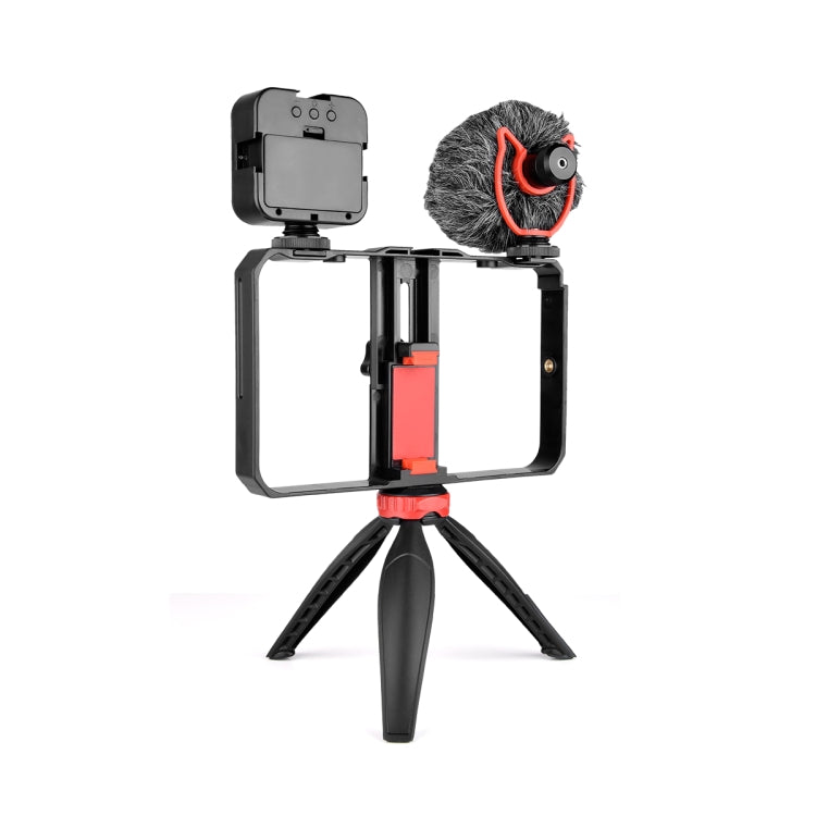 YELANGU PC204 YLG1801D Vlogging Transmisión en vivo LED Selfie Light Smartphone Video Rig Mango Estabilizador Kits de soporte con micrófono y trípode, PC204