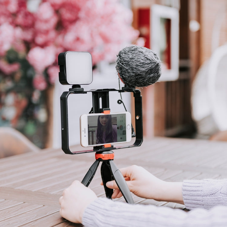 YELANGU PC204 YLG1801D Vlogging Transmisión en vivo LED Selfie Light Smartphone Video Rig Mango Estabilizador Kits de soporte con micrófono y trípode, PC204