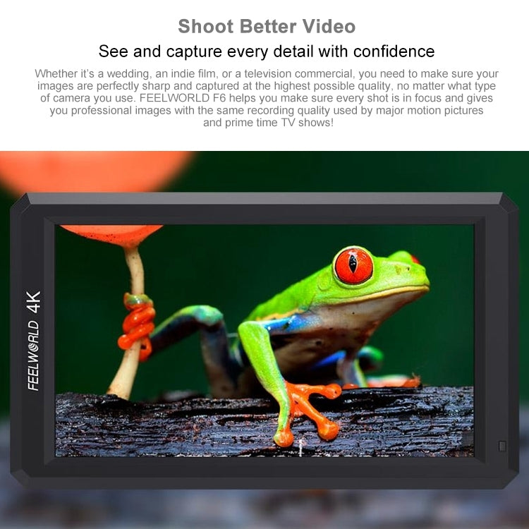 FEELWORLD F6 1920x1080 Pantalla IPS de 5,5 pulgadas Monitor de campo de cámara HDMI 4K, F6