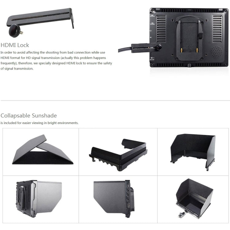 FEELWORLD FW759 1280x800 Pantalla IPS de 7 pulgadas Monitor de campo de cámara HD ultrafino, FW759