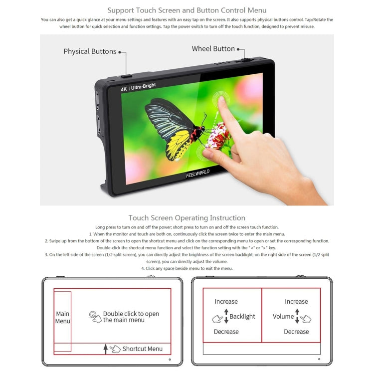 FEELWORLD LUT6 1920x1080 2600 nits Pantalla IPS de 6 pulgadas HDMI 4K Control táctil Cámara Monitor de campo, LUT6